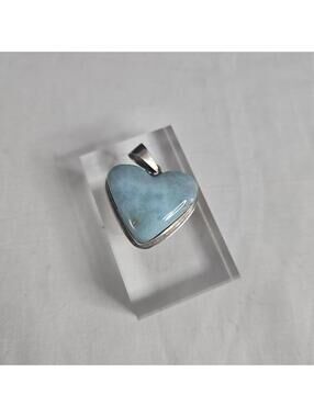 Larimar Heart Pendant 925 Sterling Silver Blue Stone Necklace Charm